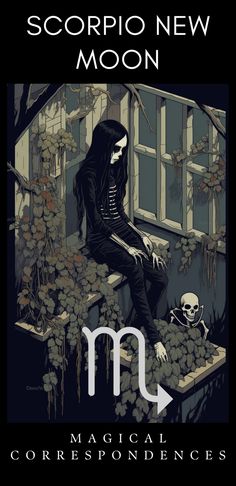 a poster with a skeleton sitting on the window sill