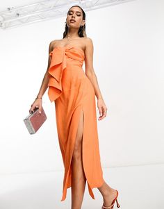 Robes par ASOS DESIGN La robe portefeuille, version chic Style bandeau Fermeture éclair au dos Fente jusqu'en haut de la cuisse Coupe classique Orange Trends, Orange Casual Dress, Nordstrom Dresses, Thigh Highs, Sliders, Chic Style, A Line Dress, Access Denied, Designer Dresses