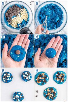 step by step instructions on how to make blue and white donuts