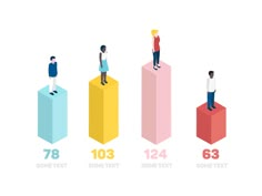 people standing on top of different colored blocks with the number seventy and twenty nine forty