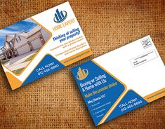 two business cards with an image of a house for sale on the front and back