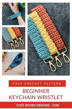 crocheted keychain pattern for beginners with instructions to make the key chain