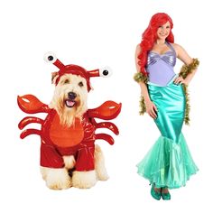 two women dressed up as mermaids and a dog