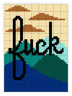 a cross - stitch pattern with the word jesus on it in black and blue colors