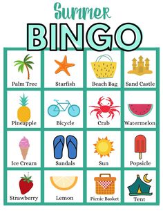 a poster with the words summer bingo written on it