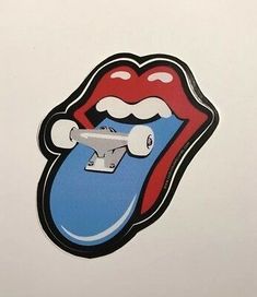 the rolling stones tongue sticker is shown on a white surface with red and blue lips