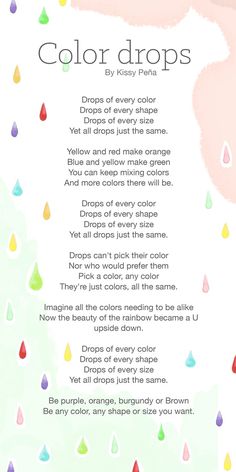 the color drops poem is shown in pink and green