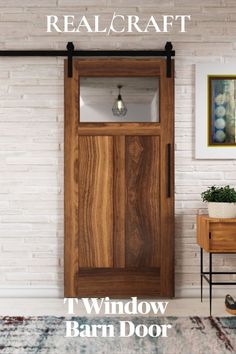 Craftsman T Window Sliding Barn Door installed on an entryway. Craftsman Barn Door, Barn Door With Glass Panels, Barn Door Front Door, Barn Door With Window, Barn Door Windows, Barn Doors With Glass Panels, Barn Doors With Windows, Den Doors, Unique Doors Interior