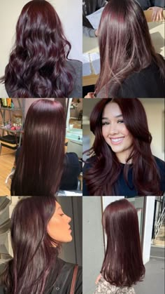 Pretty Ways To Dye Your Hair, Magohany Hair Color, Light Highlights In Dark Hair, Casual Birthday Lunch Outfit, Dark Hair Red Tint, Cabernet Hair Color, Cherry Brown Hair With Money Piece, Fall Hair For Pale Skin Green Eyes