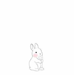 a drawing of a white rabbit sitting on its hind legs and looking up at the sky