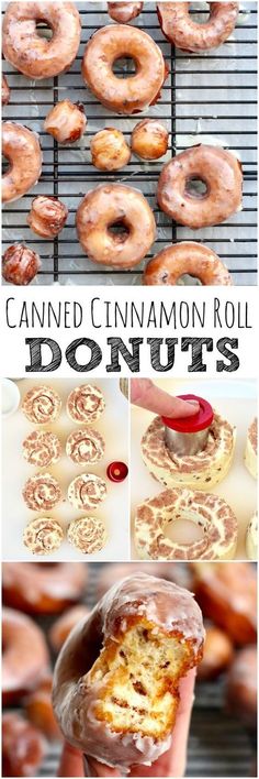 cinnamon roll doughnuts are being made on the grill and then glazed with icing