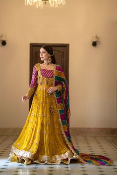 Lehenga Frock Yellow Bridal Dress Pakistani for Mehndi Yellow Bridal Dress, Lehenga Frock, Bridal Dress Pakistani, Mehandi Dress, Hijabi Bride, Pakistani Mehndi Dress, Mayon Dresses, Haldi Dress, Pakistani Traditional