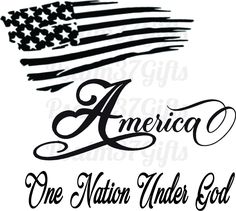 an american flag with the words one nation under god in black ink on a white background