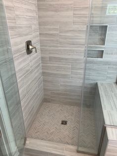 a walk in shower sitting inside of a bathroom