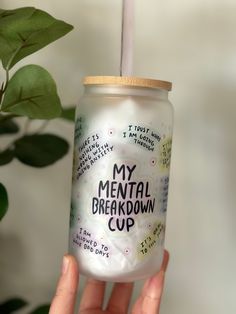 My Mental Breakdown Glass cup Social worker month is in MARCH! Great gift idea for a social worker, counselor etx HAND WASH ONLY Did you know that of the 50,000 thoughts we have every day, 80% of them are negative and reside in the subconscious? A Daily Reminder to always take care of yourself! Positive affirmations can transform your thoughts so you can create the reality you want. Great gift idea for a social worker , counselor, therapist etc! 16oz with Wooden lid and straw included! The Perfe Crafty Things To Do With Friends, Gifts For Therapist, Mental Health Support, Improve Mental Health, Cute Cups, Social Worker, Mental And Emotional Health, Cup Gifts, Tumbler Gift