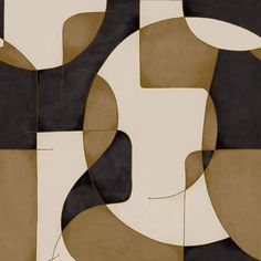 an abstract painting with black, brown and white shapes