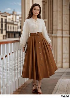 Baslia - Artistic Vintage Forest Style Dress Set with Matching Skirt Brown Suit, Forest Style, Half Skirt, High Waist Dress, Embroidered Skirt, Long Sleeve Maxi, Dress Set, Cover Up Dress, Wide Leg Jumpsuit