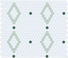 the pattern is made up of circles and hexagonals, with green dots on them