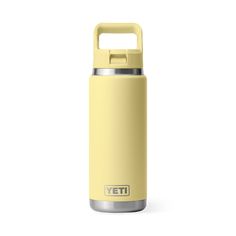 the yeti insulated bottle is shown in light yellow and has a metal lid