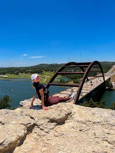 Cute girl sitting on clif. Hiking. Girl hiking. Girl sitting on rock. Girl smiling on rock. Mountains. Bridge. Austin. Texas Sydney Harbour Bridge, High School