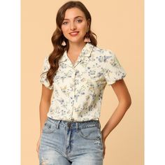 This lovely shirt features a notched lapel collar, a V neckline, short sleeves, and a button-up front, all adorned with a beautiful floral print. It's perfect for any casual occasion, be it a day out with friends or a relaxing weekend getaway. You can pair it with shorts for a laid-back look that's both comfortable and stylish. To keep it in top condition, just machine wash it in cold water with like colors. The model is wearing an X-Small. Enjoy your new favorite shirt! Frill Shorts, Relaxing Weekend, Chiffon Long Sleeve, Chiffon Ruffle, Denim Button Down, Red Blouses, Work Shirts, Weekend Getaway, Out With Friends