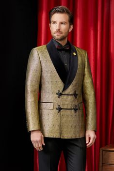 This tan royal tuxedo for men or women is filled with a modern design that complements the luxury details. This tuxedo is amazing for black tie events, weddings and other formal evening events. FREE SHIPPING ON ORDERS OVER $199 COLOR Gold COMPOSITION N/A YARN COUNT N/A WEIGHT 290g FABRIC STYLE Jacquard OCCASION Wedding/Gala Luxury Long Sleeve Tuxedo For Black-tie Events, Elegant Custom Fit Long Sleeve Tuxedo, Tuxedo Blazer For Black-tie Gala Events, Luxury Blazer With Suit Collar For Black-tie Events, Elegant Long Sleeve Tuxedo For Black-tie Events, Luxury Gold Blazer With Notch Lapel, Elegant Gold Tuxedo For Festive Occasions, Gold Tailored Suit For Festive Occasions, Luxury Gold Notch Lapel Blazer