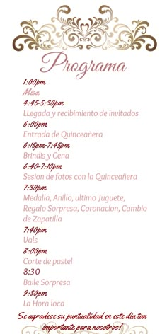 a menu with an ornate design and the words, program for students to learn spanish