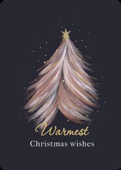 a watercolor christmas tree with the words warmness on it and gold stars in the background