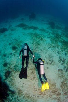 two divers in scuba gear are on the ocean floor