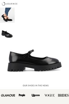 The Kamie flat from Journee Collection channels the iconic 90s aesthetic with its platform Mary Jane flat design, marrying vintage charm with contemporary style. Its round toe and buckled strap add a touch of retro flair, while the 1 1/2-inch platform heel provides a trendy lift for a fashion-forward look. Crafted with faux leather uppers and a padded footbed, the Kamie flat not only exudes nostalgic appeal but also ensures comfort and modern sophistication. • Round-Toe • Mary Jane • Buckled Str Stylish Shoes For Women, Big Calves, Iconic 90s, Platform Mary Janes, Over The Knee Socks, 90s Aesthetic, Wide Calf Boots, Mary Jane Flats, Platform Heel