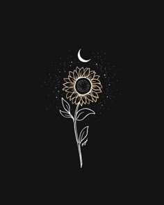 a drawing of a sunflower on a black background