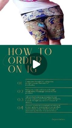 a woman in tights and shorts with the words how to order on it