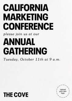 an advertisement for the california marketing conference in black and white, with text that reads