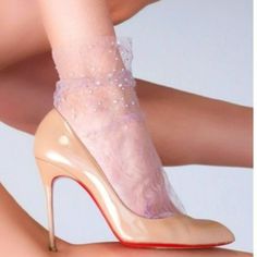 Lilac Crystal Lace Sock- Lilac These Delicate Socks Transform Any Outfit, Elevating Simple Pumps, Sandals And Sneakers. Sheer Lace Mesh With Crystals. 100% Polyester. Lace Sock, Crystal Lace, Lace Socks, Socks And Heels, Lilac Color, Sheer Lace, Christian Louboutin Pumps, Color Purple, Hosiery