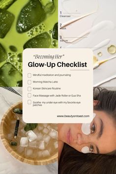 Becoming Her Glow Up Checklist | Beauty on Toast Glow Up Checklist, Becoming Her, Morning Matcha, Beauty And Makeup, Top Korean, Skincare Essentials, Jade Roller