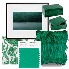 green and white color scheme with black frame, pillows, and other items in it