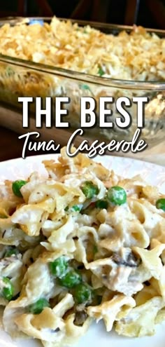 This photo shows a tuna casserole baked in a clear glass baking pan. In front of the pan is a plate with a serving of the casserole, ready to eat. Mary Berg Tuna Noodle Casserole, Old Fashioned Tuna Noodle Casserole, Tuna Fish Casserole, Tuna Ideas, Tuna Casseroles, Tuna Noodle Casserole Easy, Egg Noddles, Harvest Foods, Best Tuna Casserole