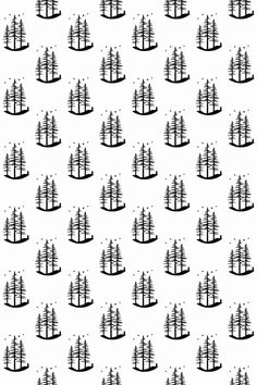 a black and white pattern with many trees on the top of each tree, as well as