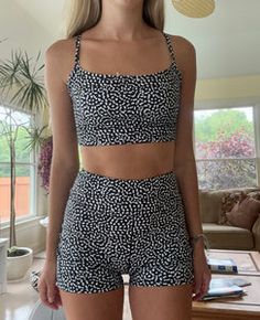 Biker Shorts and Croptop Set – Juniper Shorts And Crop Top, Crop Top Set, Style Comfortable, Trendy Fashion Outfits, Workout Sets, Fall Fits, Black And White Print, Trendy Clothing, Hot Weather