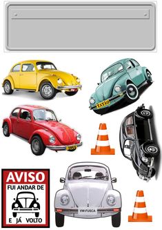 various types of cars are shown in this graphic art workbook, including the vw bug