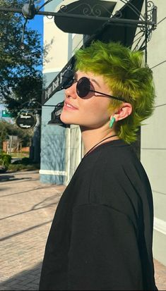 Punk Faux Hawk, Mullet With No Bangs, Split Dye Mullet Men, Masc Enby Haircuts, Green Short Hair Men, Color Mullet Hair, Colored Mullet Men, Mens Green Hair, Choppy Hair Men