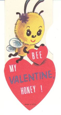 a valentine's day card with a bee holding a heart and the words, my valentine honey