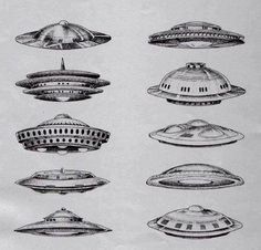 an old book with different types of flying saucers