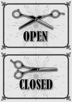 two open and closed signs with scissors