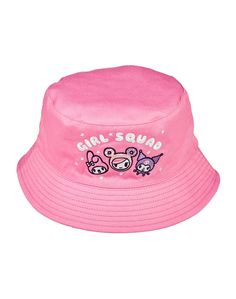 Details: - Fully reversible bucket hat - Side one: pink with embroidered graphic on the front featuring My Melody, Donutella and Kuromi! - Side two: tokidoki x Hello Kitty and Friends sublimation print  - Material: 100% Polyester - Print placement will vary- One size fits most Hello Kitty Merch, Kawaii Shorts, Ninja Hoodie, Oc Outfit Ideas, Athletic Crop Top, Reversible Bucket Hat, Sanrio Stuff, Cropped Crewneck, Anorak Jacket