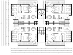 the floor plan for an office building with four floors and three levels, all in different sections