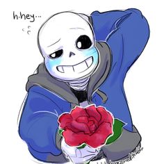 a drawing of a skeleton holding a rose