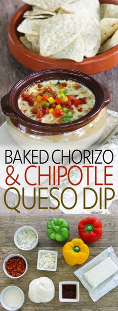 baked chorizo and chipotle quesadilla dip recipe with text overlay