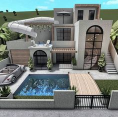 this is an artist's rendering of a modern house with a pool and slide