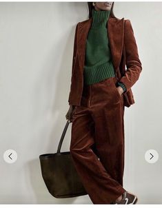 Muted Red Outfit, Brown Velvet Outfit, Velvet Autumn Outfit, Brown Suit Pants Outfit, Tailored Velvet Suits For Fall, Brown Velvet Pants Outfit, Fall Velvet Trousers, Brown Trousers Outfit, Velvet Pants Outfit